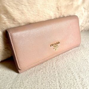 Prada Saffiano Beige Long Snap Wallet